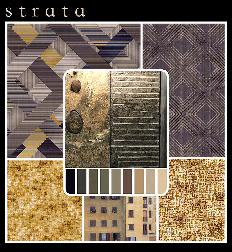 Strata postcard showing design inspiration for Ulster Carpets