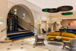bespoke hotel carpet in lobby stairs in L'Imperator