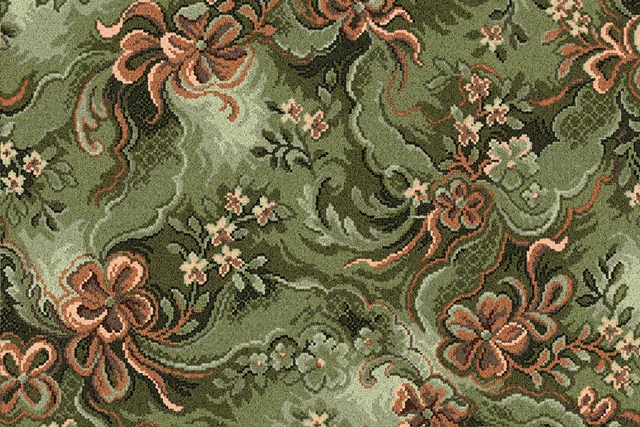 A swatch of Glenavy Green Buttons & Bows from Ulster Carpets