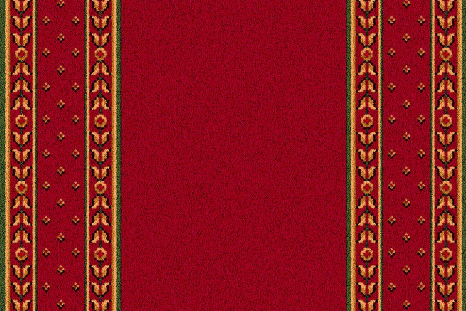A swatch of a Sheriden Royal Red Runner from Ulster Carpets