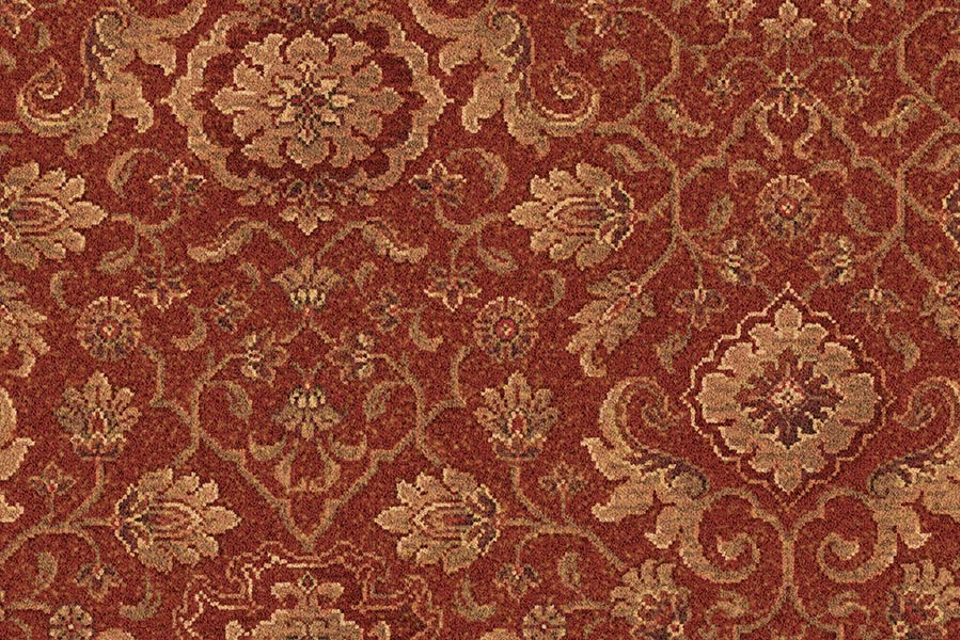 A swatch of Anatolia Shirvan Petra Red from Ulster Carpets
