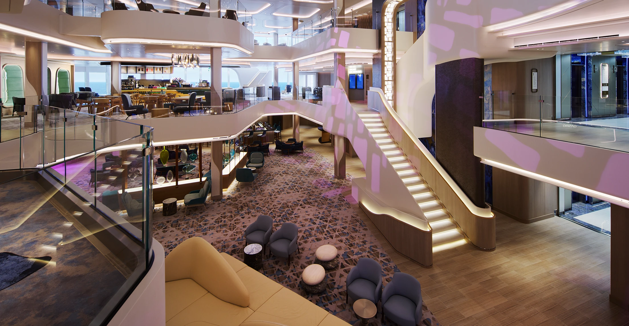 Custom carpets by Ulster Carpets for the Norwegian Prima cruise ship.