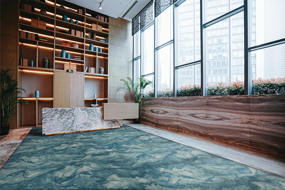 An example of Natura Arcus Electric from Ulster Carpets in a hospitality setting