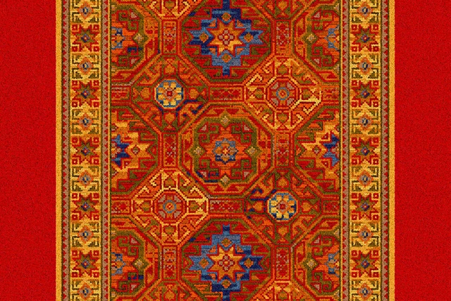A swatch of the Glenavy Red Persian Runner from Ulster Carpets