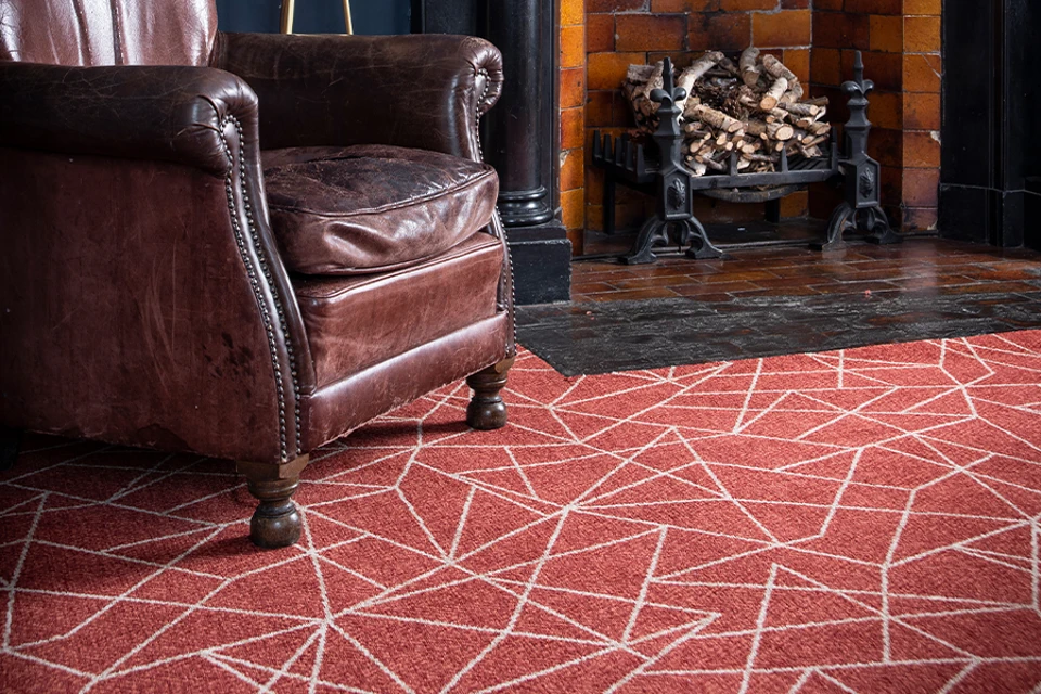 An example of Vescent Linea Cadmium from Ulster Carpets in a home setting.