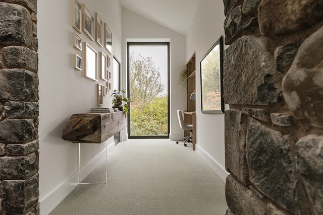 An example Open Spaces Auckland Green Tea from Ulster Carpets in a home setting.