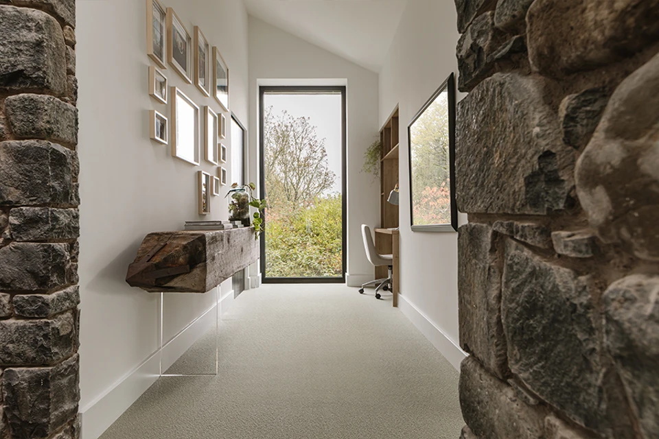 An example Open Spaces Auckland Green Tea from Ulster Carpets in a home setting.