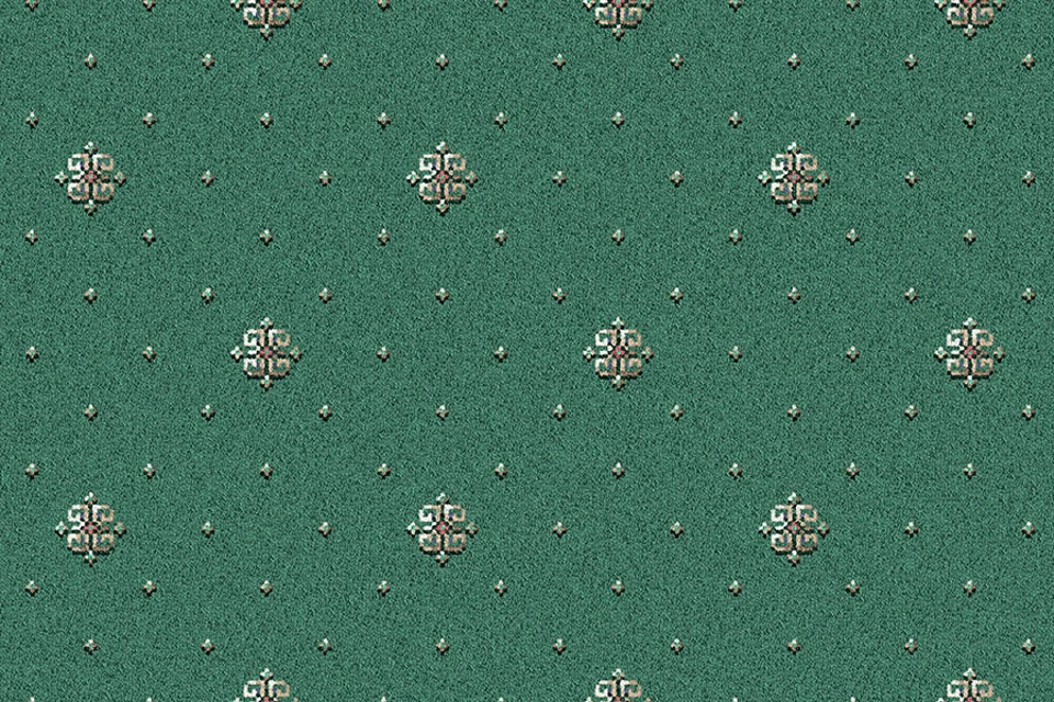 A swatch of Athenia Pale Green Motif from Ulster Carpets
