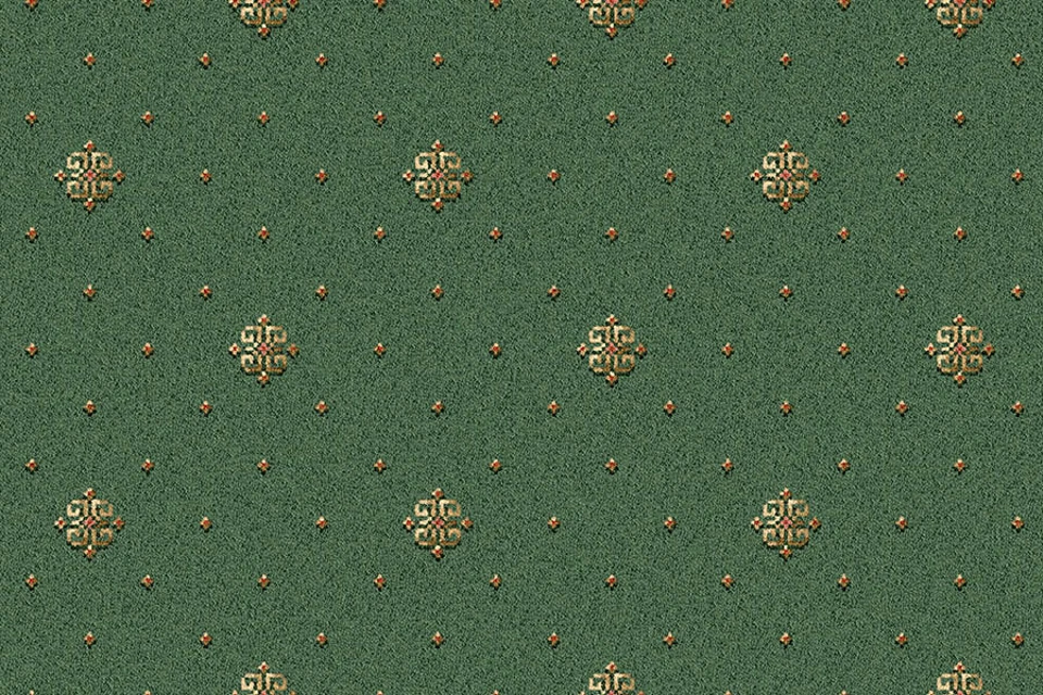 A swatch of Ulster Carpets Athenia Green Motif carpet.