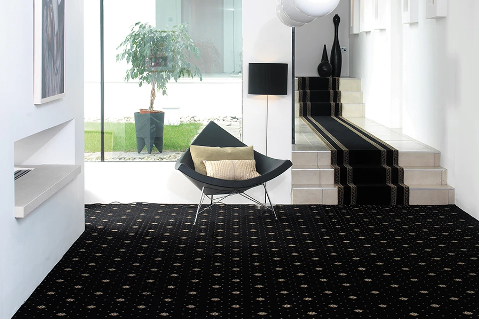 An example of Athenia Motif carpet and runner in a modern setting.