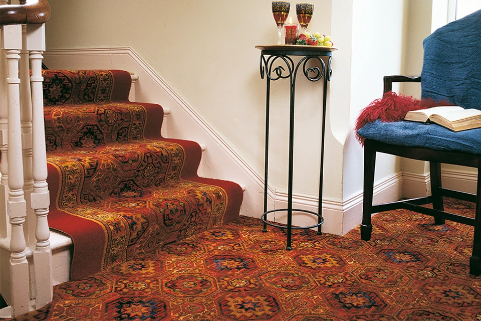 An example of a Glenavy Red Persian Runner from Ulster Carpets in a home setting