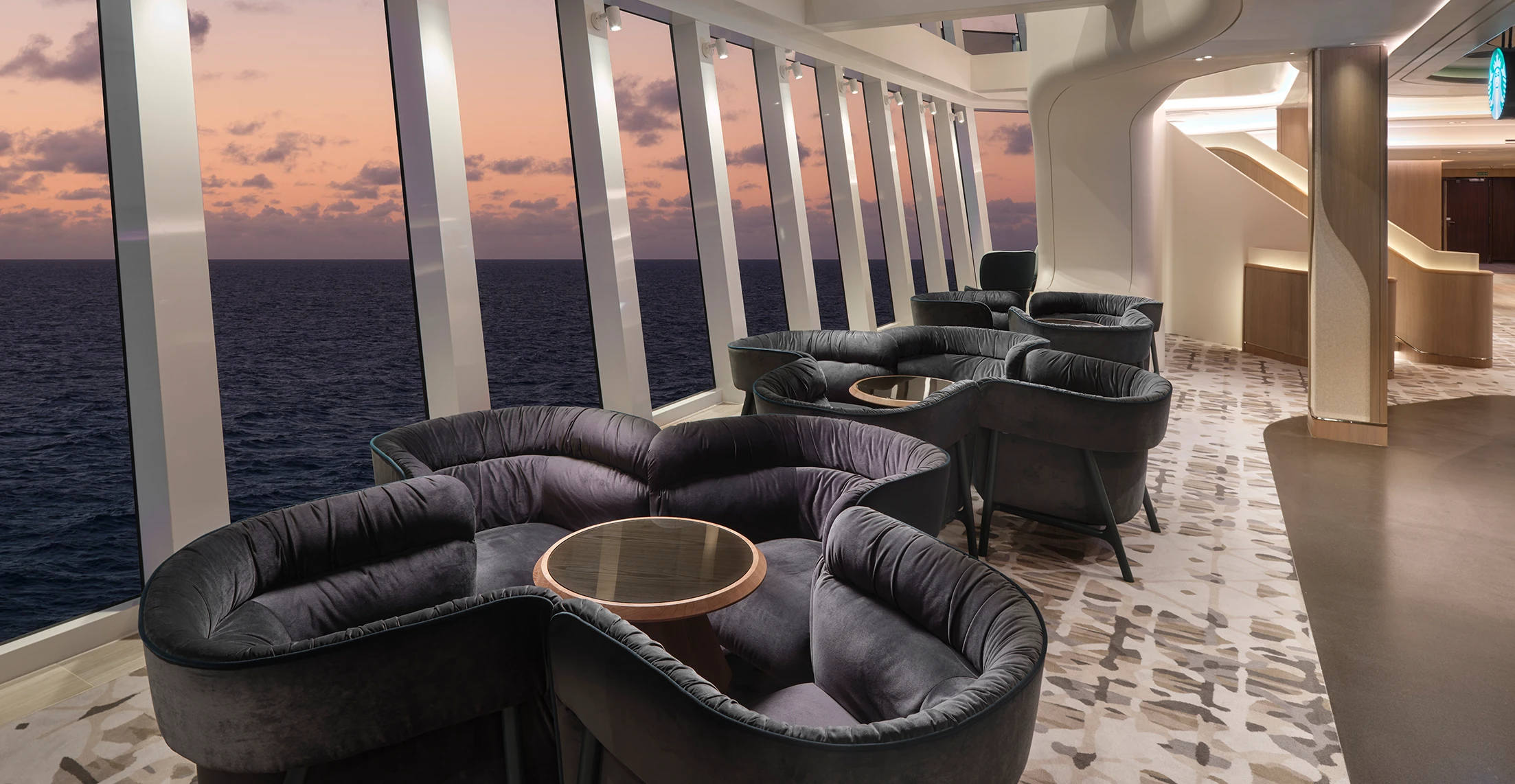 Custom carpets by Ulster Carpets for the Norwegian Prima cruise ship.