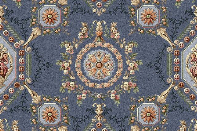 A swatch of Glendun Blue Lorenzo from Ulster Carpets