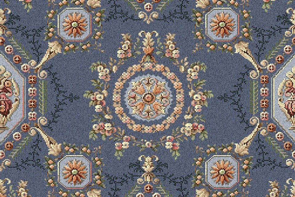 A swatch of Glendun Blue Lorenzo from Ulster Carpets