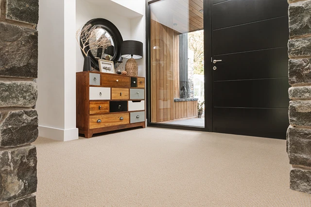 An example of Open Spaces Queenstown Macaroon from Ulster Carpets in a home setting.