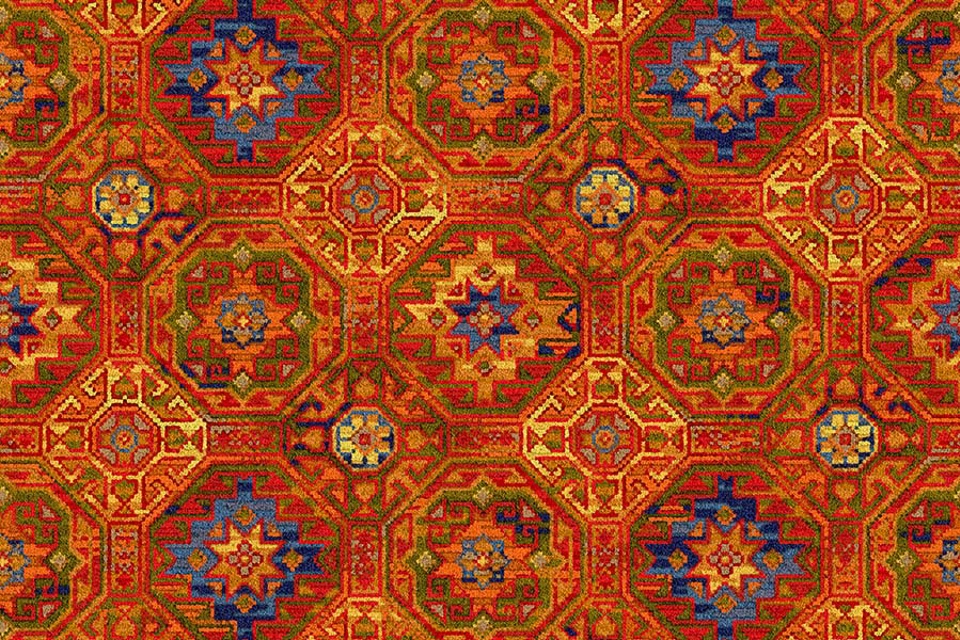 A swatch of Glenavy Red Persian from Ulster Carpets